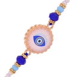 Aapno Rajasthan Set Of 2 Bhaiya Bhabhi Stones Studded & Beaded Evil Eye Thread Rakhis image 2