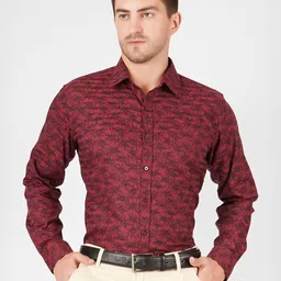 DESIGN UP Men Relaxed Spread Collar Abstract Printed Cotton Slim Fit Casual Shirt image 1