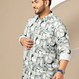 Sztori Plus Size Geometric Printed Cotton-Linen Regular Fit Shirt image 3