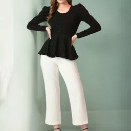 IUGA Puff Sleeves Peplum Top image 4