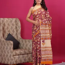 Shivanya Handicrafts Floral Pure Cotton Block Print Saree-image-84