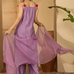 Sangria Embroidered Shoulder Straps Kurta & Trousers with Dupatta Set image 2