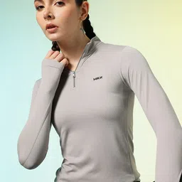 HRX by Hrithik Roshan Women Mock Collar T-shirt With Thumb Holes Sleeves-picture-15