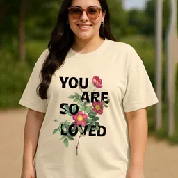 JUNEBERRY Women Swan White Printed Round Neck Pure Cotton Plus Size Tshirt-image-87