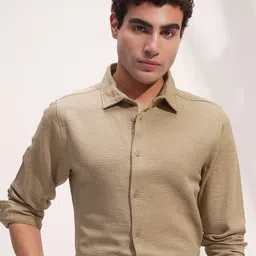 HIGHLANDER Men Slim Fit Textured Spread Collar Casual Shirt-picture-17