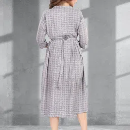 MomsBae Checked Mandarin Collar Maternity Cotton Fit & Flare Midi Dress image 4