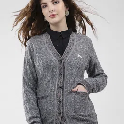 Monte Carlo Women Self Design V Neck Full Sleeve Cardigan Sweater-picture-11