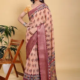 Moda Rapido Floral Zari Linen Blend Saree-picture-24