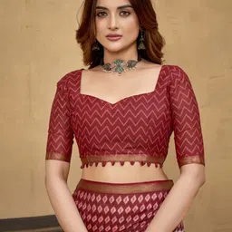 LAKHANI COTTONS Geometric Printed Zari Pure Cotton Ikat Saree image 4