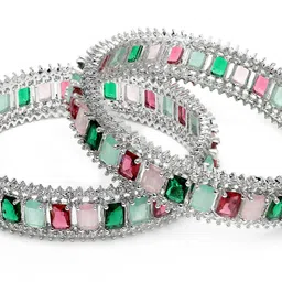 KARATCART Set Of 2 Silver-Plated AD-Studded Bangles image 2