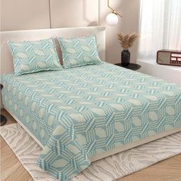 Myntra Elegant Homes Blue & Cream-Coloured Geometric 220 TC King Bedsheet with 2 Pillow Covers-picture-47