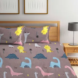 Aura Brown & Yellow Cartoon Characters Printed 300 TC King Bedsheet Set 2.50 m x 2.15 m image 4