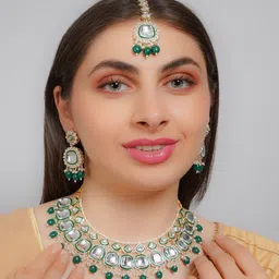 Divisha Gold-Plated Artificial Stones Studded & Beaded Meenakari Jewellery Set-picture-27