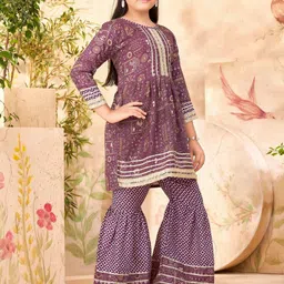 BAESD Girls Printed Regular Gotta Patti Kurti with Sharara image 5