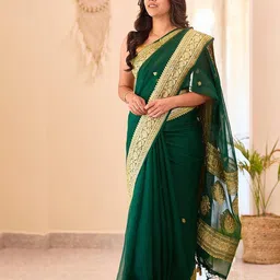 Mitera Ethnic Motifs Zari Silk Blend Banarasi Saree image 2