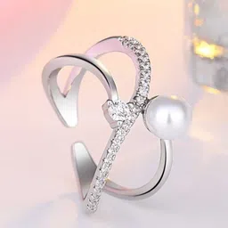 Bling Queen Silver-Plated Cubic Zirconia-Studded & Beaded Finger Ring image 1