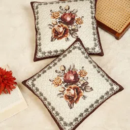 HOSTA HOMES Brown & Cream 2 Pieces Floral Velvet Square Cushion Covers-picture-20