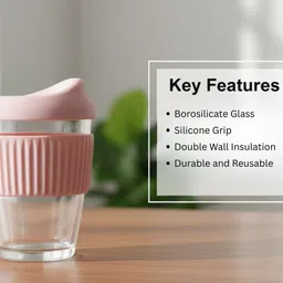 TASKHOUSE Pink & Transparent Glass Dishwasher Safe Glossy Mug 300 ml image 2