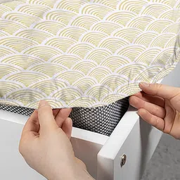 Aura Beige & White Geometric Printed 300 TC Fitted King Bedsheet Set 2.5 x 2.25 m image 4