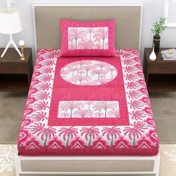 ABHACLOTHO Pink Floral 144 TC Single Bedsheet with 1 Pillow Covers-image-56