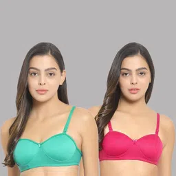Women Cotton Green,Pink Padded Non-Wired Lingerie Bra Sport wear Gym Crop Tank Top-image-28