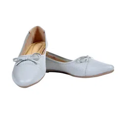 saanvishubh Women Grey Solid Pointed Toe Bellies with Bow Detail image 2