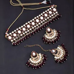 Sukkhi Women Gold Plated Kundan Studded & Beaded Jewellery Set-image-55