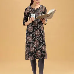COTTON CULTURE Women Floral Printed Thread Work Pure Cotton Straight Kurta-picture-30