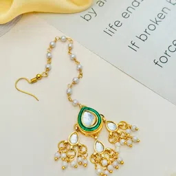 Anouk Gold-Plated Artificial Stones Studded & Beaded Maang Tikka image 1