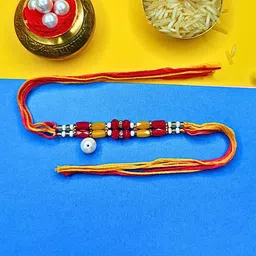 MANSIYAORANGE Set Of 6 AD Stones Studded & Beaded Cotton Thread Rakhi image 4