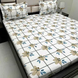 Pure Decor White & Brown Floral Queen Bedsheet with 2 Pillow Covers-image-90