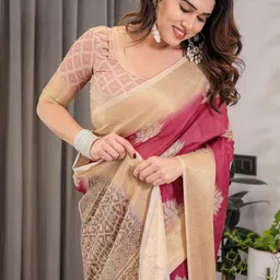 MAHALASA Woven Design Zari Pure Linen Saree image 4