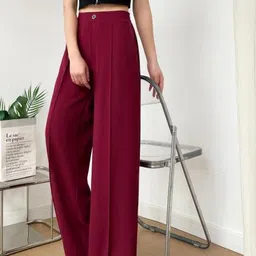 Stem Rope Women Maroon High-Rise Single Pleat Trousers-picture-10