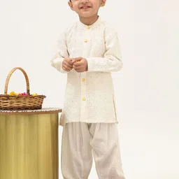 Peekaaboo Kids Boys Floral Printed Regular Chikankari Pure Cotton Kurta with Salwar-picture-15