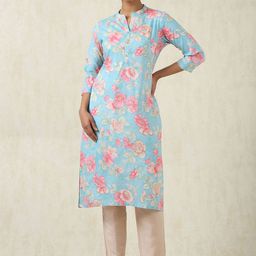 Soch Floral Printed Mandarin Collar Cotton Straight Kurta-picture-18