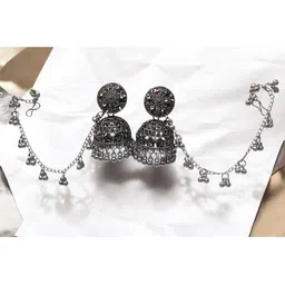 MEIRA JEWELLERY German Silver Oxidised Dome Shaped Jhumkas image 2