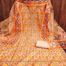 KALINI Floral Embroidered Organza Unstitched Dress Material image 2