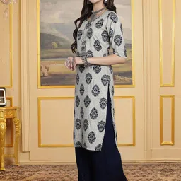 HERE&NOW Women Pack Of 3 Ethnic Motif Printed Round Neck Crepe Kurta image 4