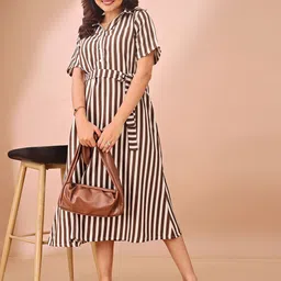 Fashfun Striped Formal A-Line Midi Dress-image-33
