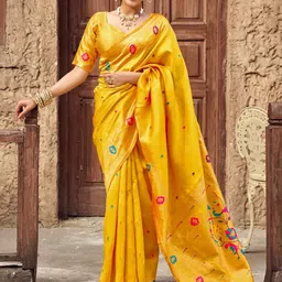 KALINI Yellow Silk Blend Woven Design Sarees-picture-15