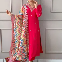 AG TEXTILE Women Ethnic Motifs Embroidered Regular Thread Work Kurta with Trousers & With Dupatta-picture-23