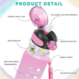 FINIFAB Pink & Turquoise Blue Single Plastic Colourblocked Water Bottle image 2