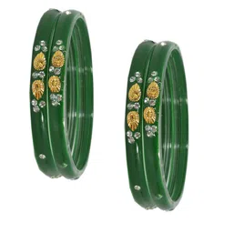 ZULKA Set Of 4 Zircon Gemstone Studded And Beaded Glossy Finish Bangles-picture-36