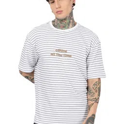 Eszett Striped Round Neck Drop Shoulder Cotton Oversized Fit T-shirt-picture-38