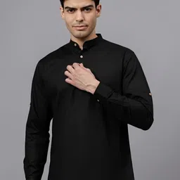 Yugnik Mandarin Collar Roll-Up Sleeves Straight Short Kurta-picture-32