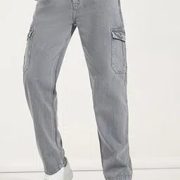 Styli Men Straight Fit Heavy Fade Pure Cotton Mid-Rise Cargo Jeans image 1