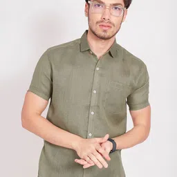 DIVISIVE Men Comfort Slim Fit Solid Spread Collar Linen Casual Shirt-image-67