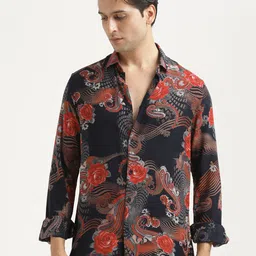 Blu MNKY Men Smart Fit Floral Printed Spread Collar Casual Shirt-image-55
