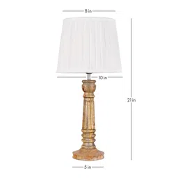 green girgit Wooden Pillar Brown lamp with pleeted White Soft Shade image 3