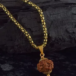 ADMIER Unisex Gold-Plated 8 Mukhi Rudraksha Beaded Pendant with Chain-picture-40